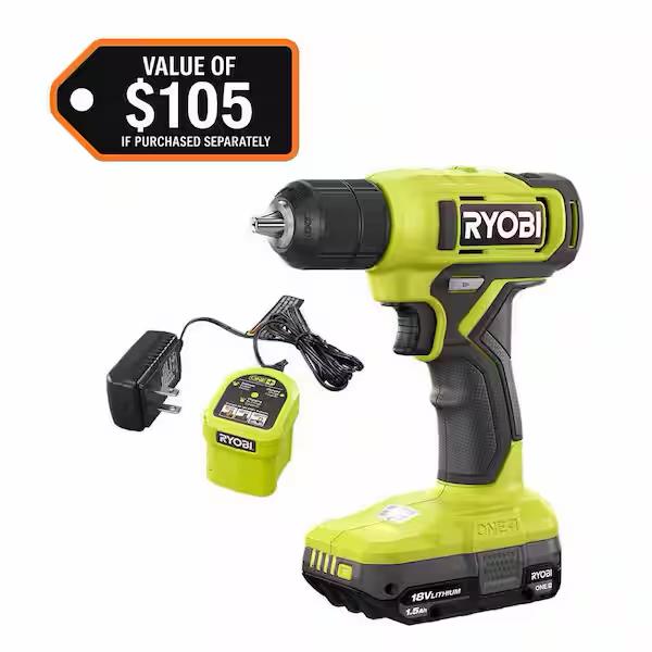 RYOBI ONE+ 18V Cordless 3/8 in. Drill/Driver Kit with 1.5 Ah Battery and Charger PCL201K1