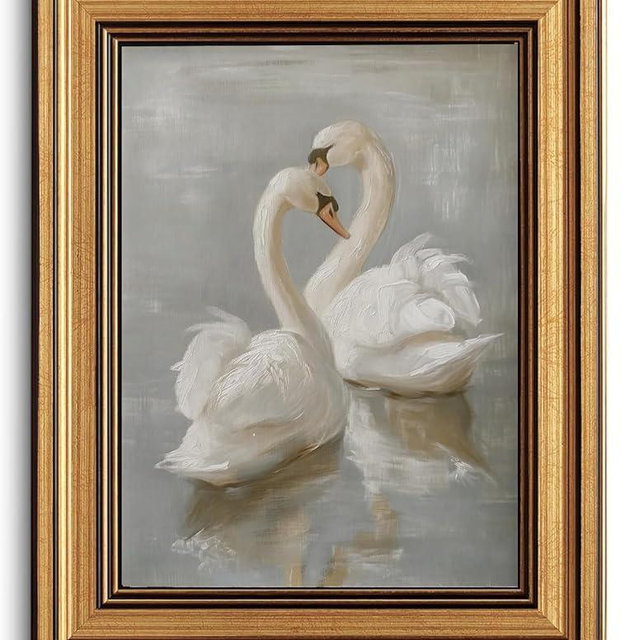 Gold Framed Wall Art Vintage White Swan Canvas Art Farmhouse Animals Picture Wall Decor Antique Prints Rustic Paintings Country Artwork for Bedroom Bathroom Living Room 8x10 Inch