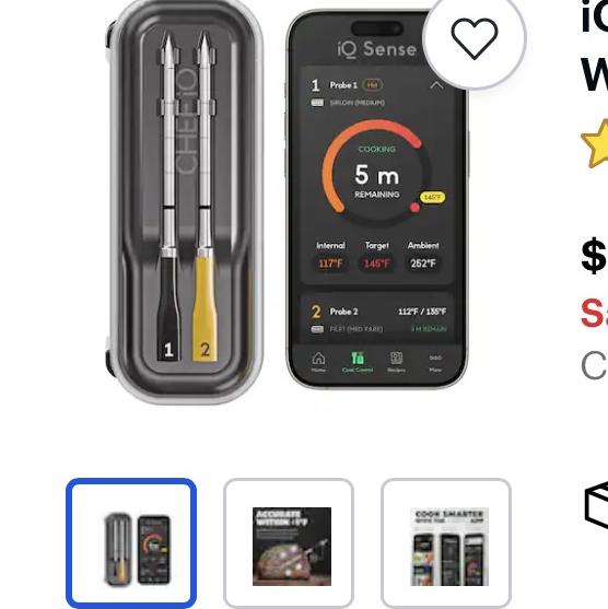 iQ Sense by CHEF iQ Smart Wireless Meat Thermometer, WiFi Unlimited Range, 5 Sensors, 2 Ultra-Thin Probes - 2025 Gen 3 - Dark Smoke