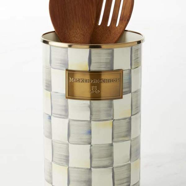 MACKENZIE-CHILDS Enamel Utensil Holder, Gray-and-White Sterling Check
