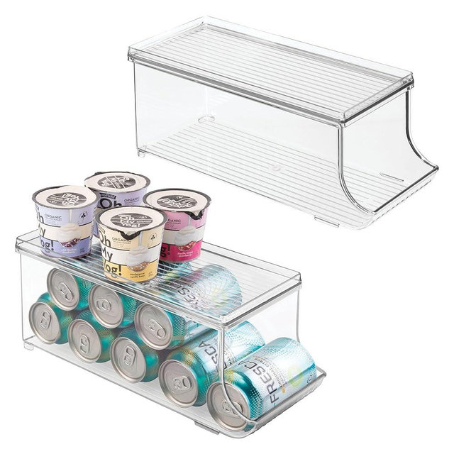 iDesign Soda Can Organizer with Lid for Pantry or Refrigerator - Set of 2 - Clear - Made in USA
