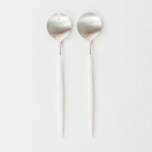 SALAD SERVERS | GOA BRUSHED STEEL & WHITE