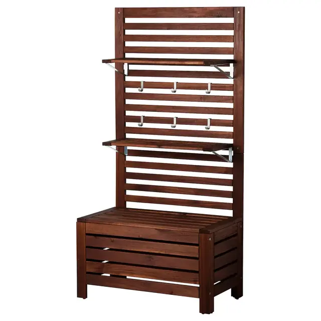 ÄPPLARÖBench w/panel and shelves, outdoor, brown stained brown31 1/2x17 3/8x62 1/4 "