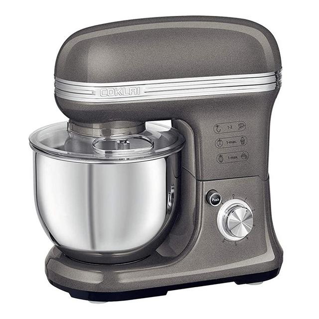 Stand Mixer, COKLAI 5.5Qt Electric Mixer 6 Speed Kitchen Mixer Stainless Steel Bowl Food Mixer, Aluminium Die-casting Head Shell, with Whisk, Hook, Beater and Splash Guard, Gray