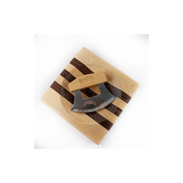 Lehman's ULU Knife and Chopping Bowl, Stainless Steel Rocker Knife Chops and Minces Salad, Vegetables and Herbs, with Hardwood Bowl or Cutting Board