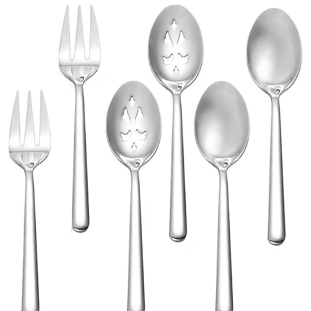 Serving Spoon x 2,Slotted Serving Spoon x 2,Serving Forks x 2,RTT 9 Inch Stainless Steel Catering Serving Utensils for Party Buffet Dinner Banquet Kitchen Basics (Silver Mirror Finish)