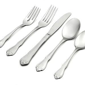Oneida True Rose 45 Piece Everyday Flatware, Service for 8, 18/0 Stainless Steel, Silverware Set, Silver