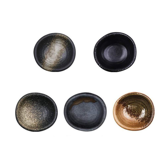 Colias Wing 3.5" Retro Style Black/Brown Stylish Design Multipurpose Porcelain Side Dish Bowl Seasoning Dishes Soy Dipping Sauce Dishes-Set of 5
