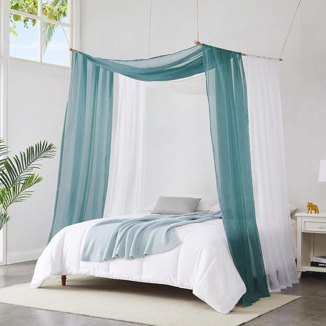 Warm Home Designs Set of 2 White & Dusty Blue Canopy Bed Curtains in 55 x 360 Inch Size. 2 King Bed Canopy Curtains Can Be Turned Into Kids Bed Tent or Bed Canopy for Girls. BE White & D Blue 360"