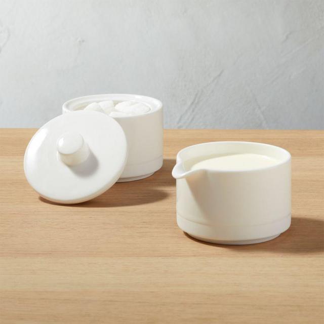 Chantilly White Creamer and Sugar Bowl with Lid Set