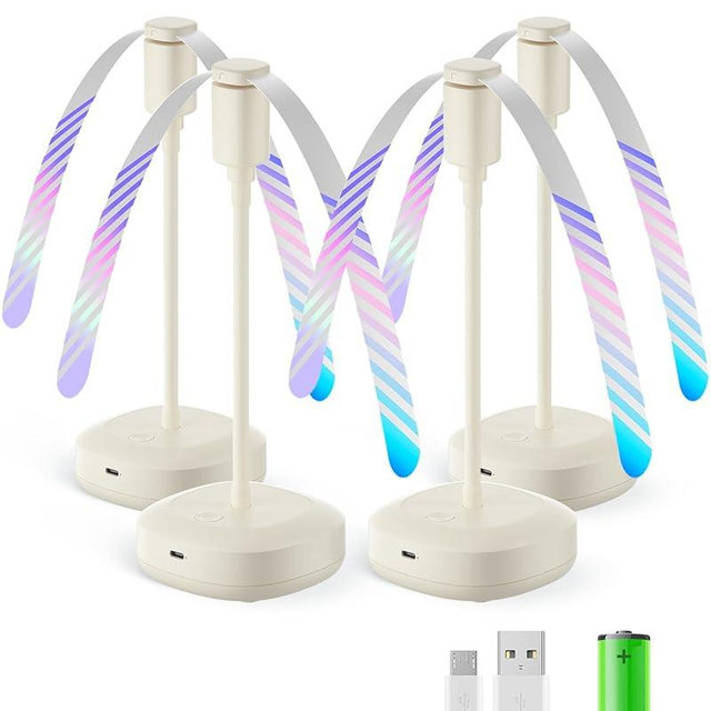 Edvision 4 Pack Food Table Fan, 2000mAh USB Powered Rechargeable Food Fan, Portable Fan with Flexible Goose-Neck and Soft Blades for BBQ, Patio, Party (Beige)