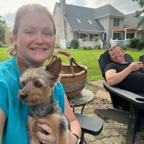 Enjoying a summer evening by the water after work and picking the veggies from our garden.