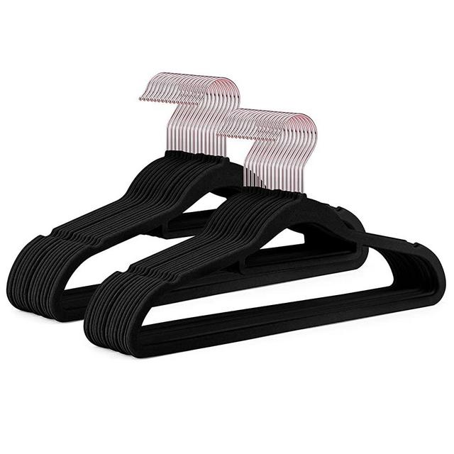 IEOKE Velvet Hangers, Nonslip Clothes Hangers Heavy Duty 360 Swivel Hanger Hook Ultra Thin Clothes Racks Perfect for Space Saving, 50 Pack (Black)