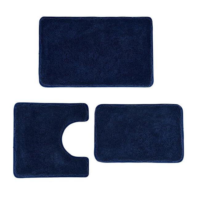 3 Pieces Luxury Bathroom Rug Set with U-Shaped Toilet Rug, Non-Slip Rubber Bottom, Thick Microfiber Fluffy Plush, Water absorption, Quick Dry, Ultra Soft, Bath Mats for Bathroom, Tub(Navy Blue)