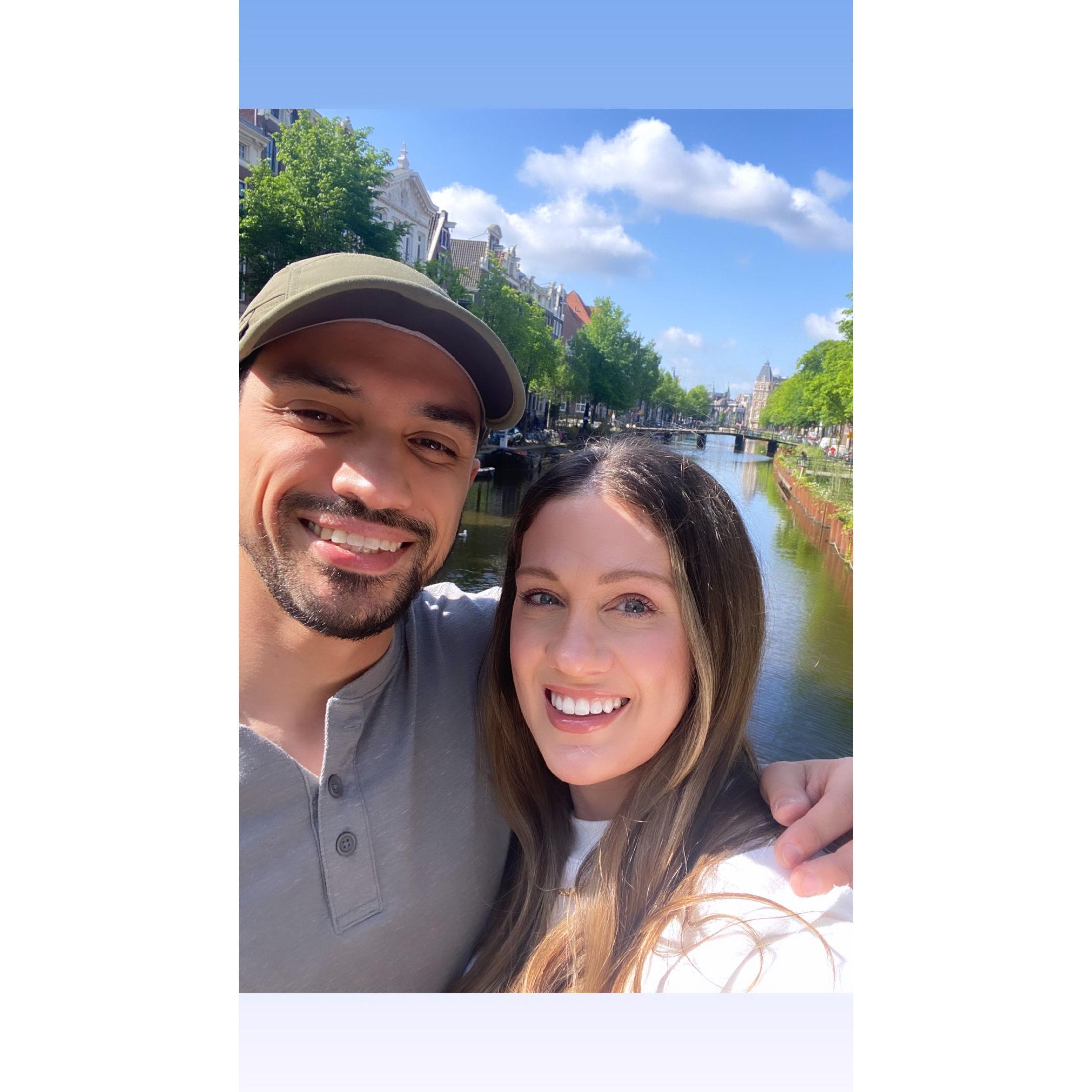 In Amsterdam on our first trip to Europe together