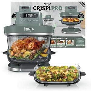 Ninja Crispi Pro 6-in-1 Glass Air Fryer | With Nontoxic, 6qt & 2.5qt Containers & Lids | Microwave, Freezer, Dishwasher Safe | 450°F Max Temp | 1800 Watt | Ash Grey | AS101DG