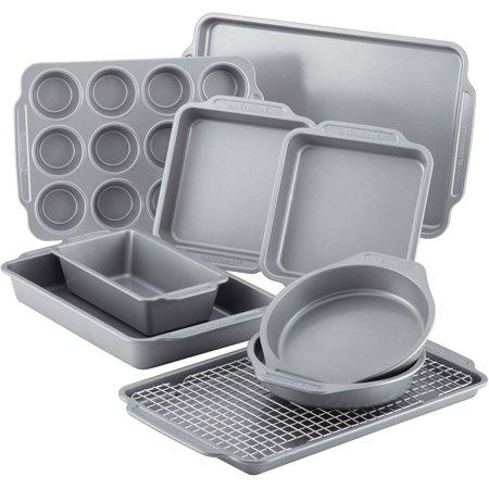 Farberware Nonstick Bakeware 10-Piece Set with Cooling Rack, Grey