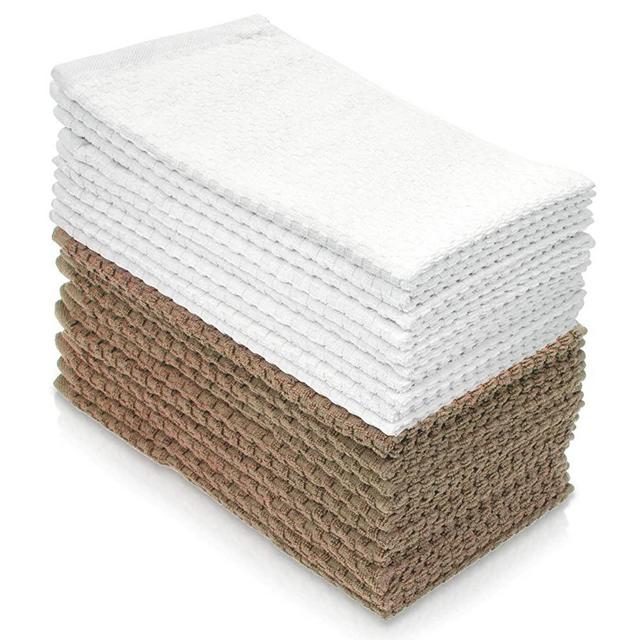 Simpli-Magic 79369 Cotton Hand Towels, Taupe/White, 10 Pack
