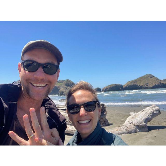 After Rachel proposed (at Trader Vic's). We are on the beach in Oregon, summer road trip!