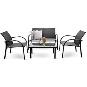 Costway 4 PCS Patio Furniture Set Sofa Coffee Table Steel Frame Garden Deck Gray