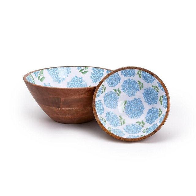 Two's Company Hydrangea Set of 2 Hand-Crafted Wood Bowl in 2 Sizes