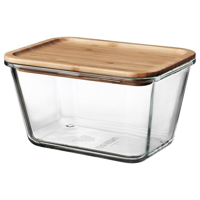 IKEA 365+ Food container with lid, rectangular glass/bamboo, 61 ozShow measurements specifications