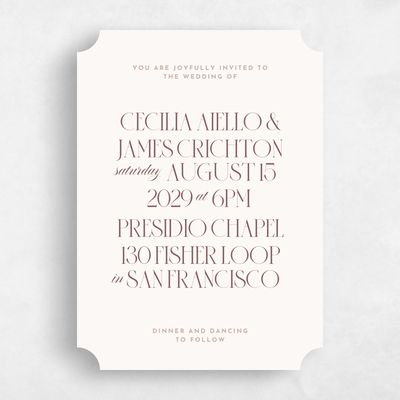 Brown Ticket Wedding Invitation - Milan Portrait