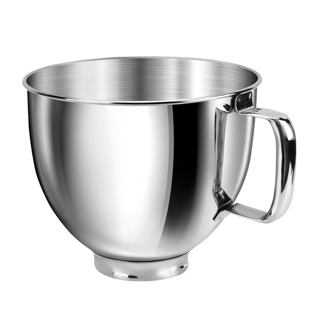 5 QT Food Grade Stainless Steel Mixer Bowl Compatible With KITCHENAID TILT-HEAD STAND MIXERS 4.5-5 Quart, Mixing Bowl with Anti-Slip Handle & Prominent Clasp, Stainless Steel Polished