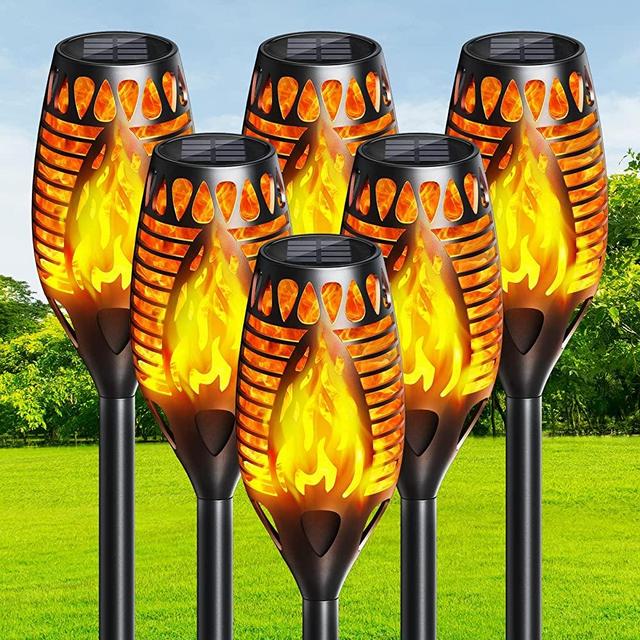 ENSLI Solar Lights Outdoor Halloween Decorations - Upgraded 6 Pack Higher & Larger Solar Torch Lights with Flickering Flame - Waterproof Solar Tiki Torches Halloween Lights for Path Yard Patio Garden