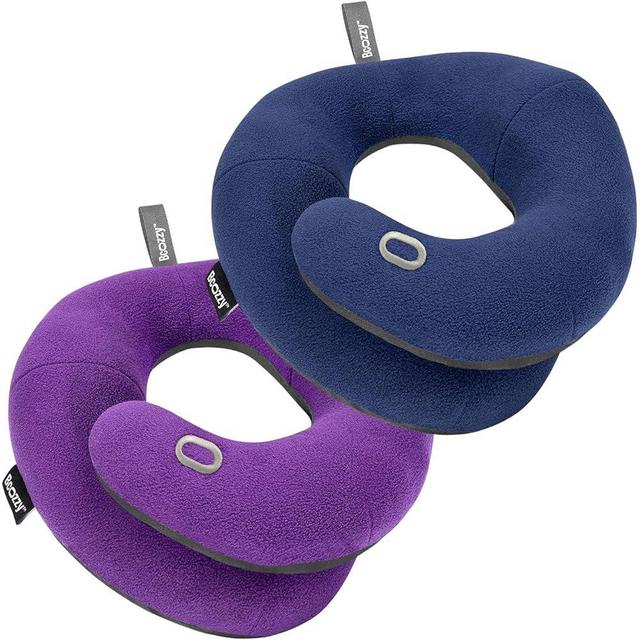 BCOZZY Pillow Bundle: Includes 2 Travel Neck Pillows for Adults, Featuring Double Support for Comfortable Sleep on The Plane. Large Size, in Navy and in Purple