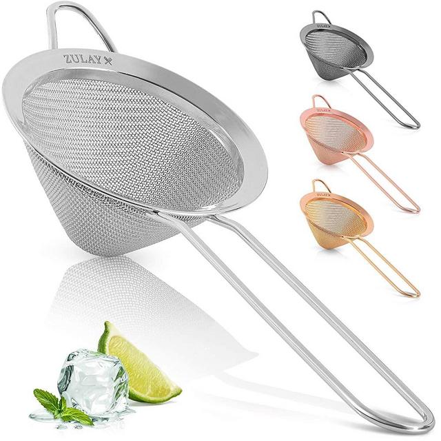 Zulay Stainless Steel Small Strainer - Effective Cone Shaped Cocktail Strainer For Cocktails, Tea Herbs, Coffee & Drinks - Fine Mesh Strainer That Is Rust Proof & Great As A Tea Strainer (Silver)