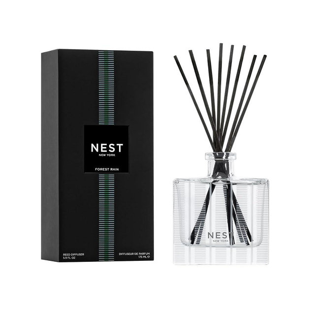 Nest New York Reed Diffuser, Forest Rain - 5.9 fl oz - Fragrance for Up to 90 Days - Reusable, Refillable Glass Holder - Includes 8 All-Natural Reed Sticks - Flame Free
