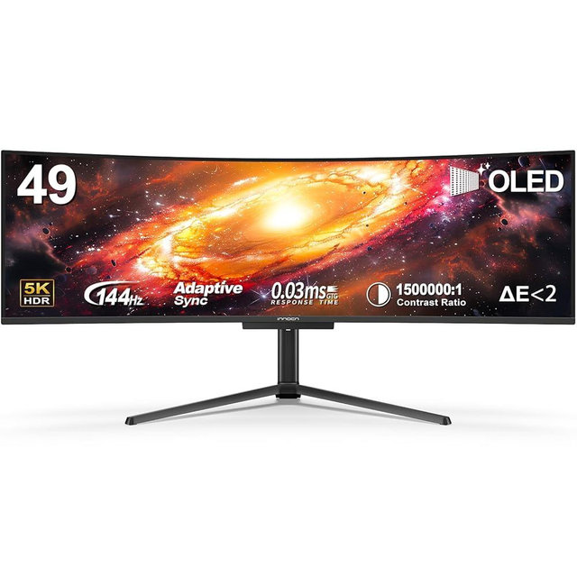 INNOCN 49" OLED Ultrawide Curved Gaming Monitor 5120 x 1440p 144Hz, 0.03ms, USB Type C 90W, HDMI 2.1, DisplayPort, USB Hub, Speakers, Adaptive-Sync, Adjustable Stand, Black