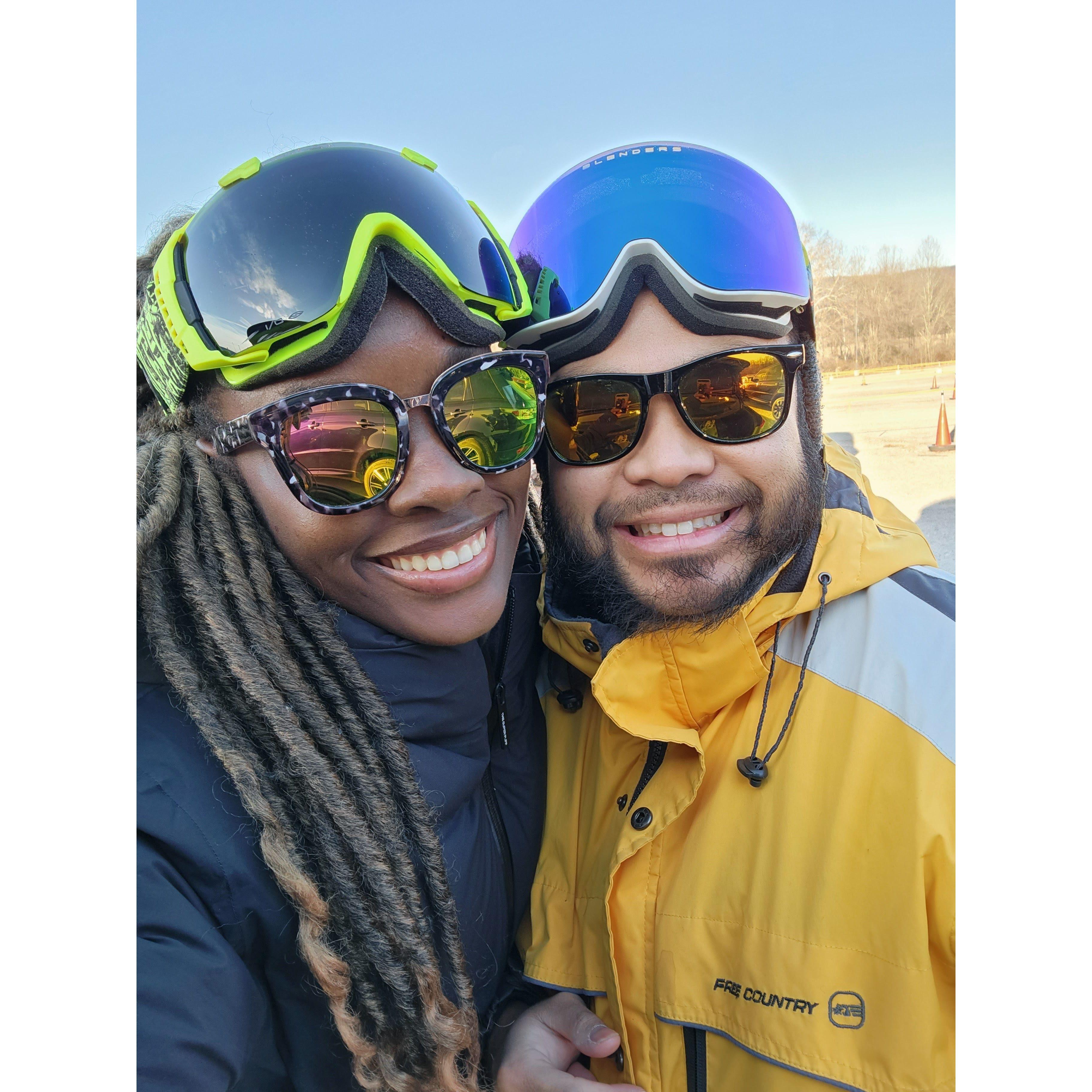 She got to try snowboarding for the 1st time for his birthday.