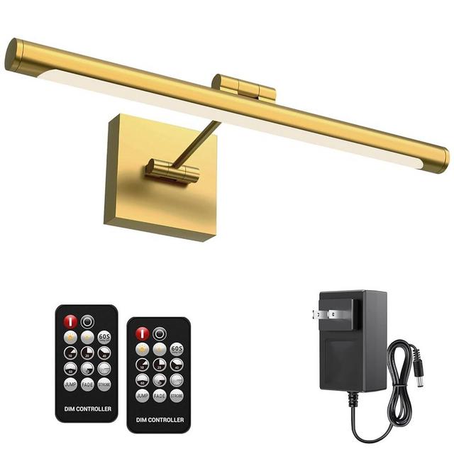 Mocalido LED Picture Lights Plug in with Remote, Dimmable Art Light for Wall 16 Inches CRI 95+, 12W Paintings Lighting, Warm White Picture Frame Lights for Gallery, Library, Gold