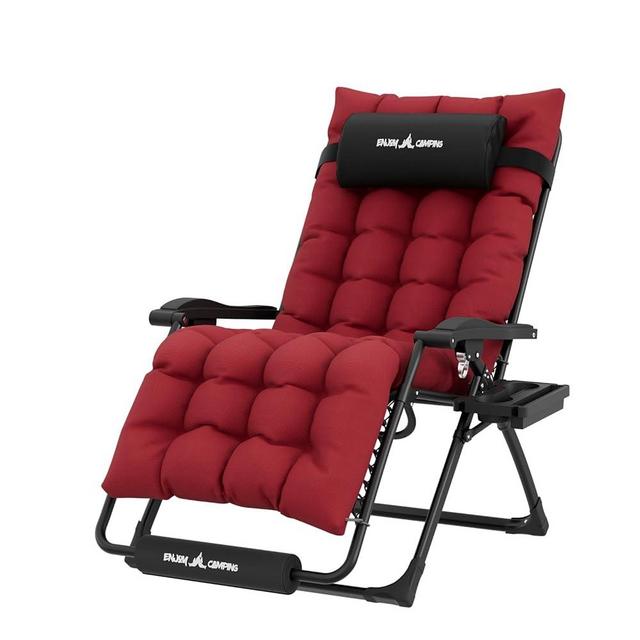 UDPATIO Oversized Zero Gravity Chair 29In XL Patio Reclining Chair with Cushion, Outdoor Folding Recliner with Pillows|Cup Holder|Foot Rest|Padded Headrest, Burgundy, Support 500LB