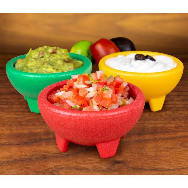 Taco Tuesday 3-Piece Salsa Bowl Set in Red, Yellow, Green, Made of Durable Dishwasher Safe Plastic, Perfect For Salsa, Guacamole, Queso, Condiments & Dipping Sauces