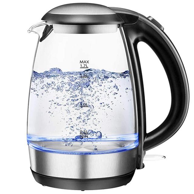 Electric Kettle 1.7L, NOVETE 1500W Glass Electric Tea Kettle, BPA-Free & 304 Stainless Steel Hot Water Kettle With LED Indicator Light, Auto Shut-Off & Boil-Dry Protection, Fast Boiling Kettle (Black)