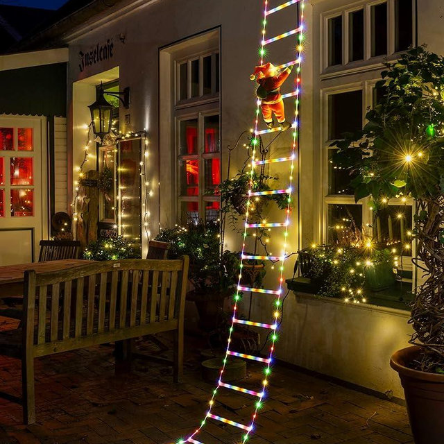 Toodour LED Christmas Lights - 10ft Christmas Decorative Ladder Lights with Santa Claus, Xmas Decorations Light for Indoor Outdoor, Window, Garden, Home, Wall, Xmas Tree Decor - Multicolor