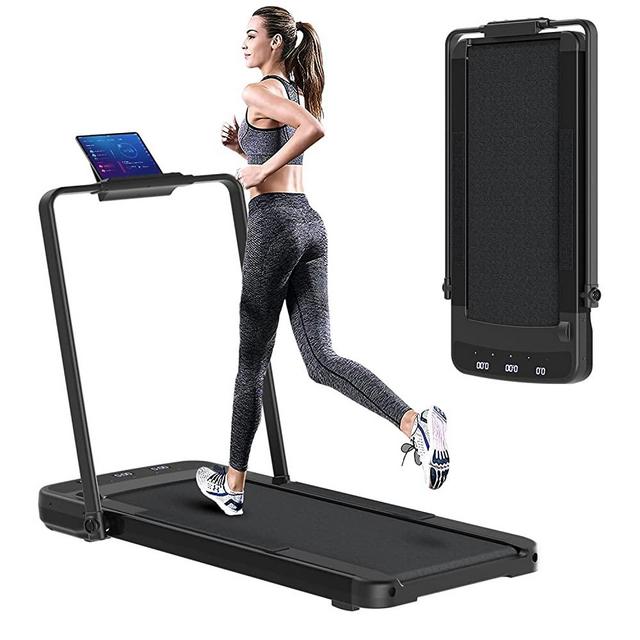 LYNSOM Under Desk Treadmill, Compact 2 in 1 Folding Treadmill with Remote Control, Walking Treadmill Foldable with 12 Preset Programs for Home Office Use, Black