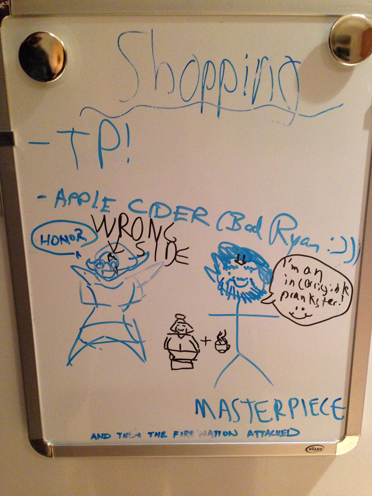 When we lived in Seattle, our shopping list frequently devolved...er, evolved into an Avatar-themed drawing board. Clearly, Ryan isn’t the only one with artistic talent!