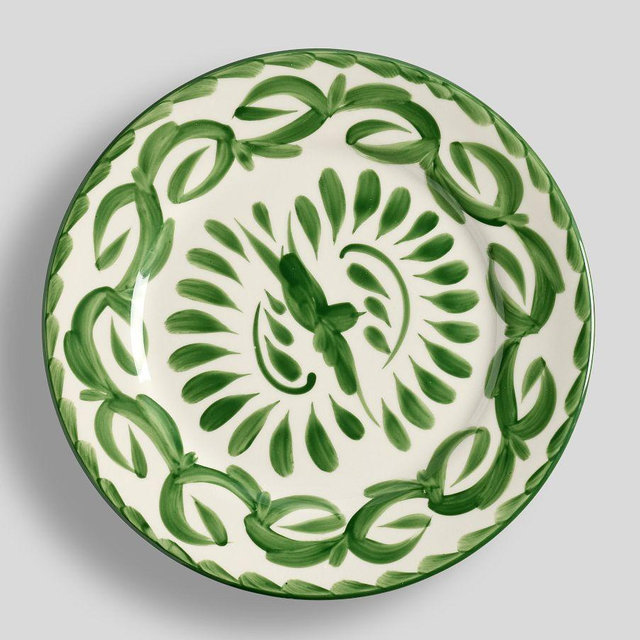 Puebla Porcelain Charger Plates, Set of 4 - Green/White