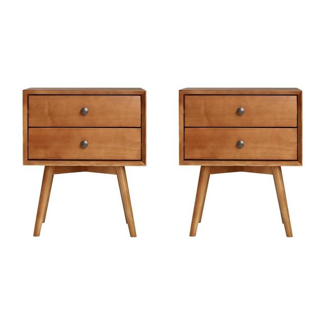Set of 2 Greenberg 2 Drawer Mid-Century Modern Nightstands Caramel - Saracina Home