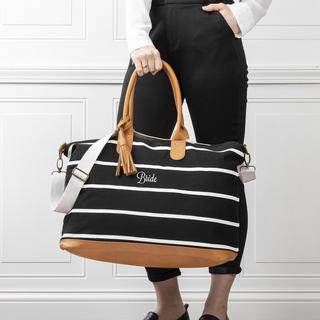 Oversized Black Striped Weekender Tote