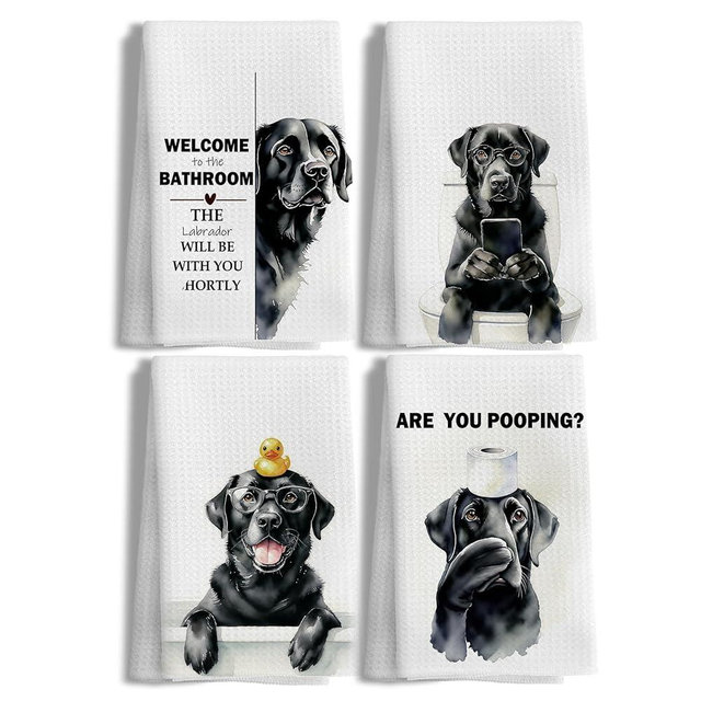 LUKIPOM277 Funny Black Labrador Retriever Gifts Hand Towels for Bathroom Decor Set of 4, Black Lab Gifts, Dog Bathroom Decor, Funny Kitchen Towels, 16x24 Inches