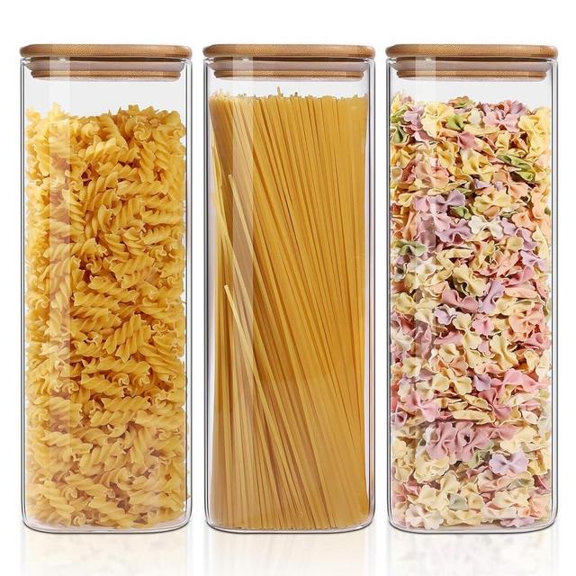 Mrany Glass Storage Containers with Lids Set Of 3, 74oz Large Food Jars Fits for Pantry, Coffee Bar, Square Airtight Canisters for Organizer Pasta, Sugar, Cerea, Coffee Bean