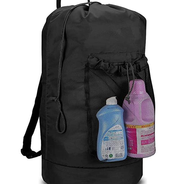 Dalykate Backpack Laundry Bag, Laundry Backpack with Shoulder Straps and Mesh Pocket Durable Nylon Backpack Clothes Hamper Bag with Drawstring Closure for College, Travel, Laundromat, Apartment