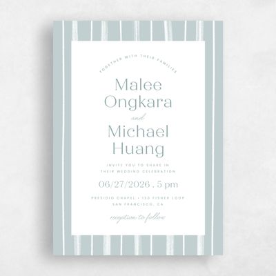 Soft Teal, Blue Wedding Invitation - Coastal Portrait
