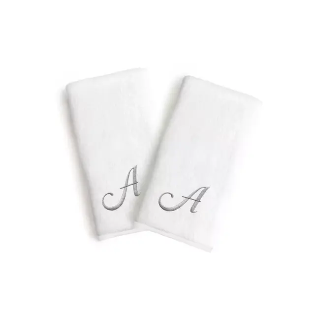 Linum Home Textiles Monogrammed Letter "A" Luxury Bridal Hand Towel in White (Set of 2)