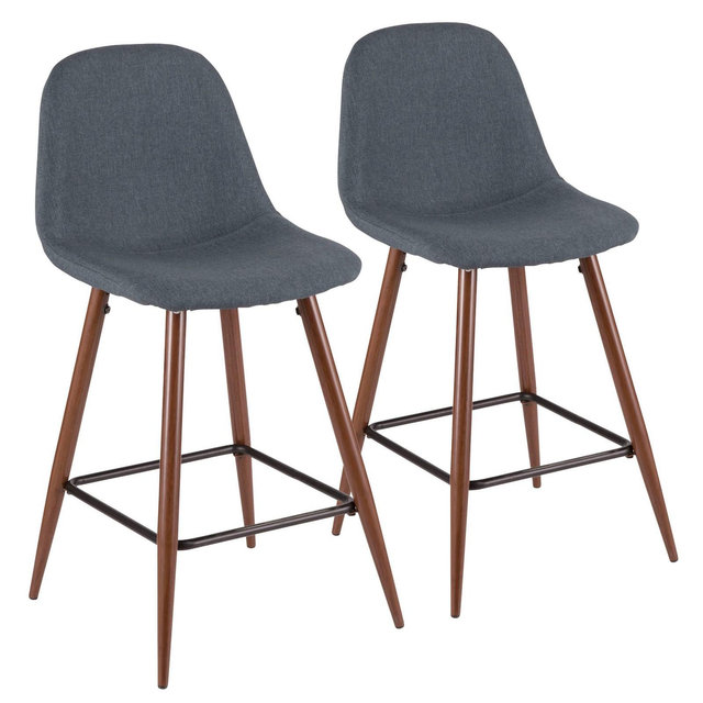 Set of 2 Pebble Mid-Century Modern Counter Height Bar Stools Blue - LumiSource